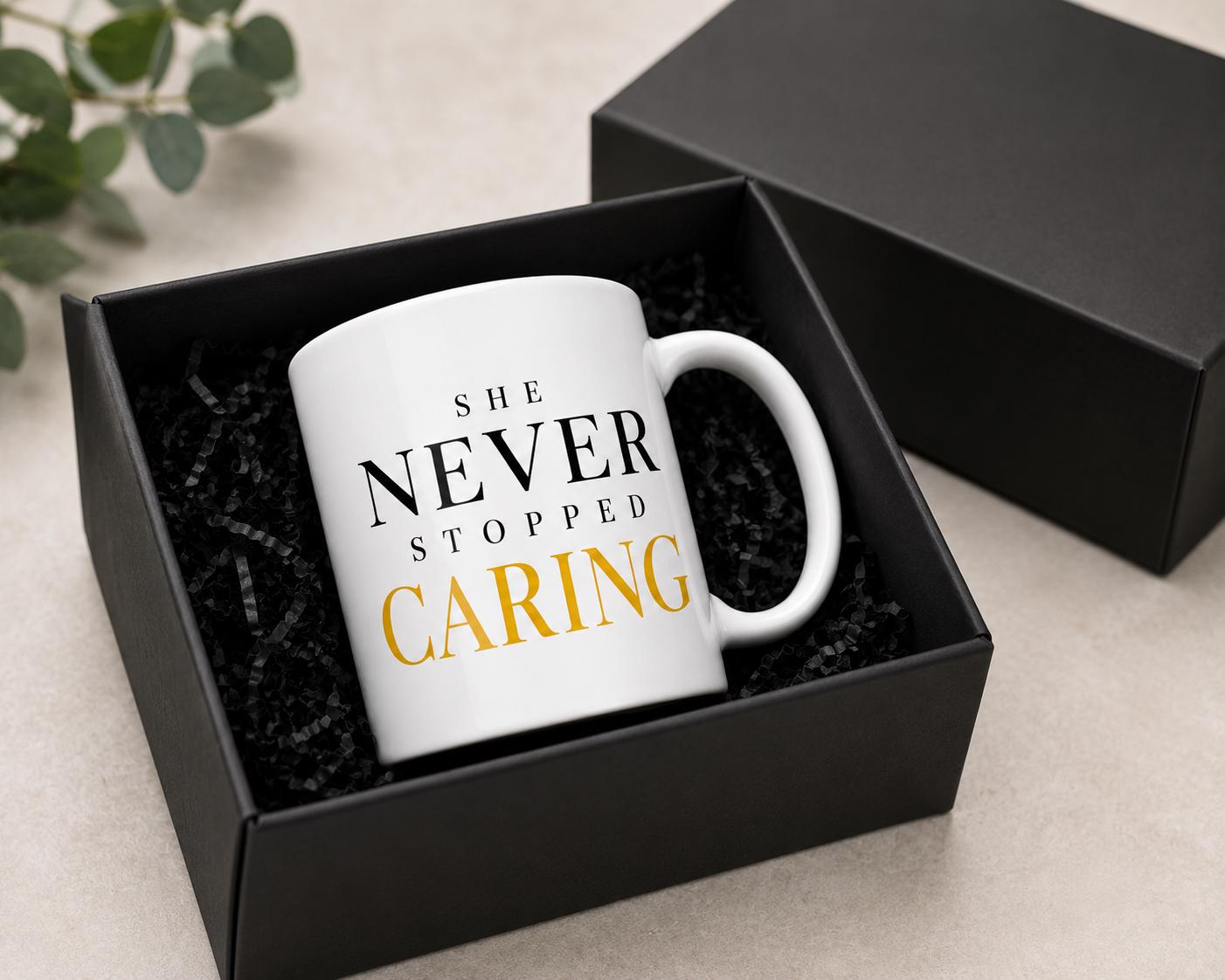 Nurse Gift, Nurse Appreciation Gift, She Never Stopped Caring Mug, Healthcare Worker Gift, Thank You Nurse Gift, Coworker Gift